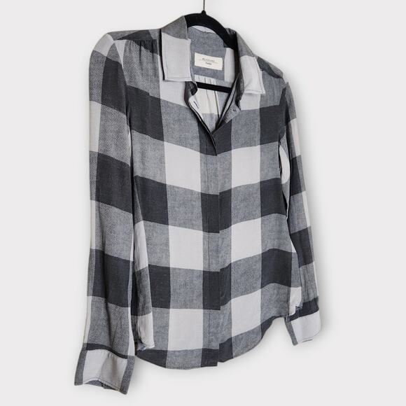 Weekend Max Mara Womens Plaid Silk Blouse Sm Black Gray Chic Staple - Picture 2 of 8